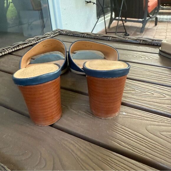 Jack Rogers Leather Blue Wood Block Heel Size 7 - Picture 7 of 9